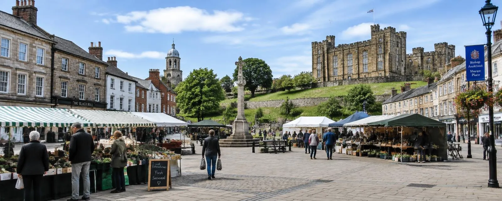 Bishop Auckland market place and castle