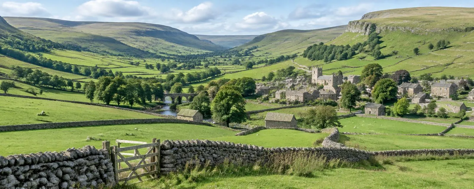 North Yorkshire Dales village and stone walls