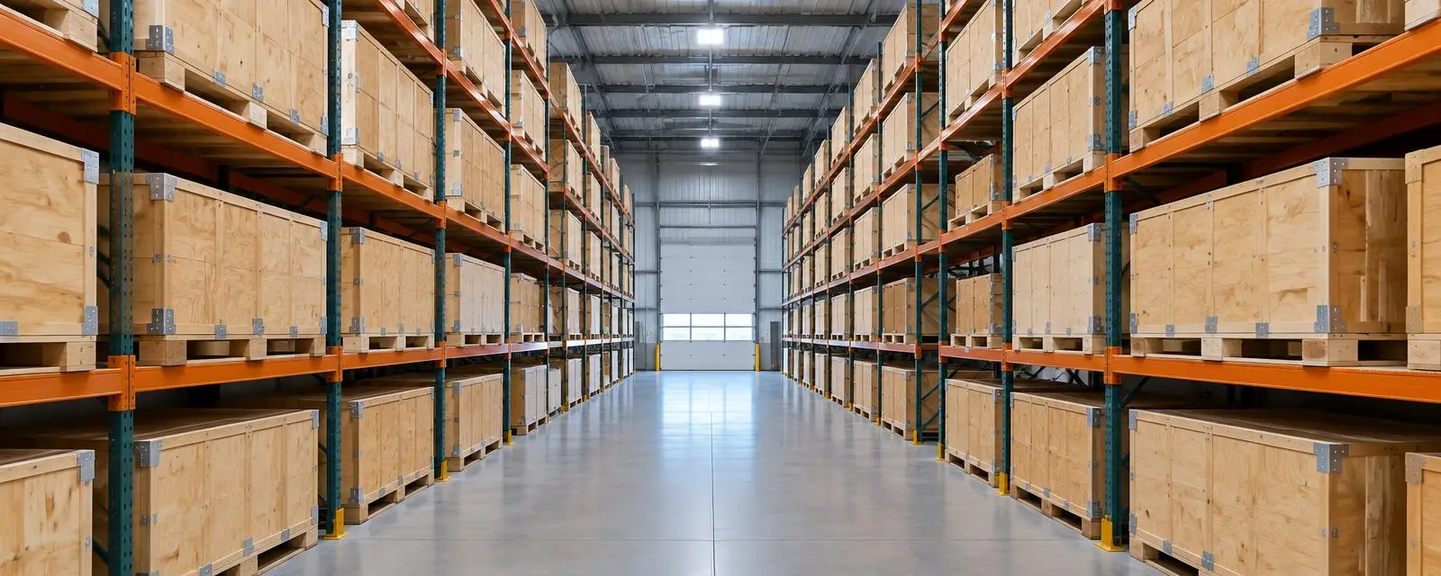Secure storage warehouse with wooden storage containers