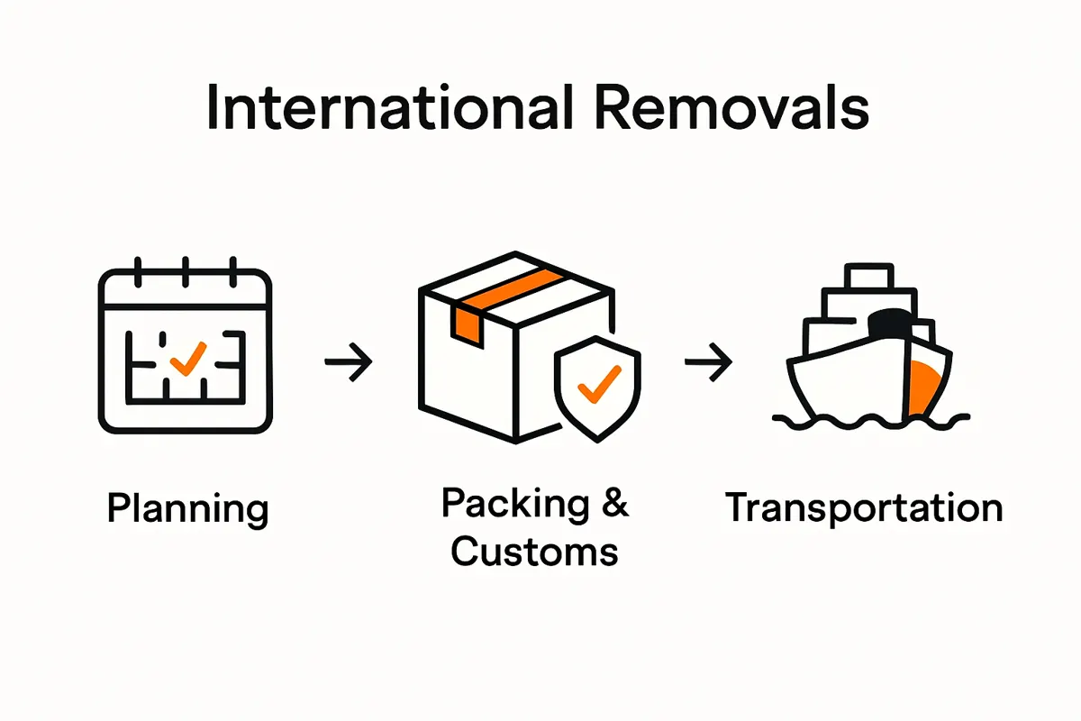 Infographic showing steps of the international removals process