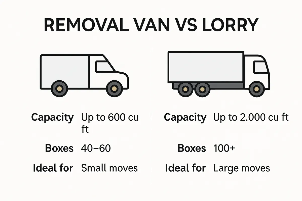 Comparison chart: removal van vs lorry features