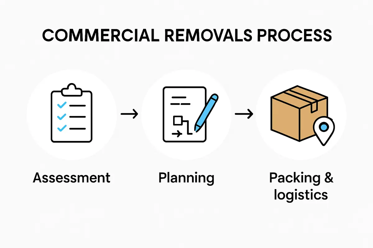Step-by-step visual of commercial removals process