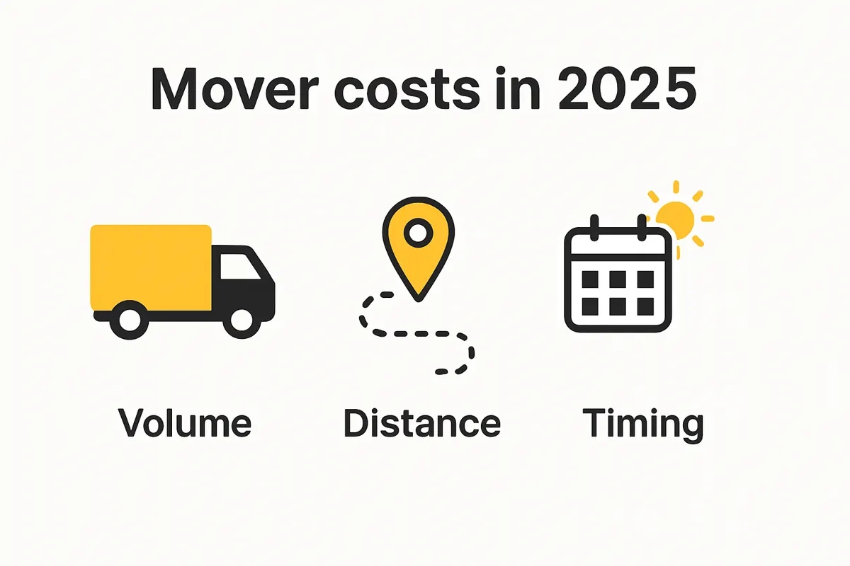 Infographic showing main cost factors for movers in 2025