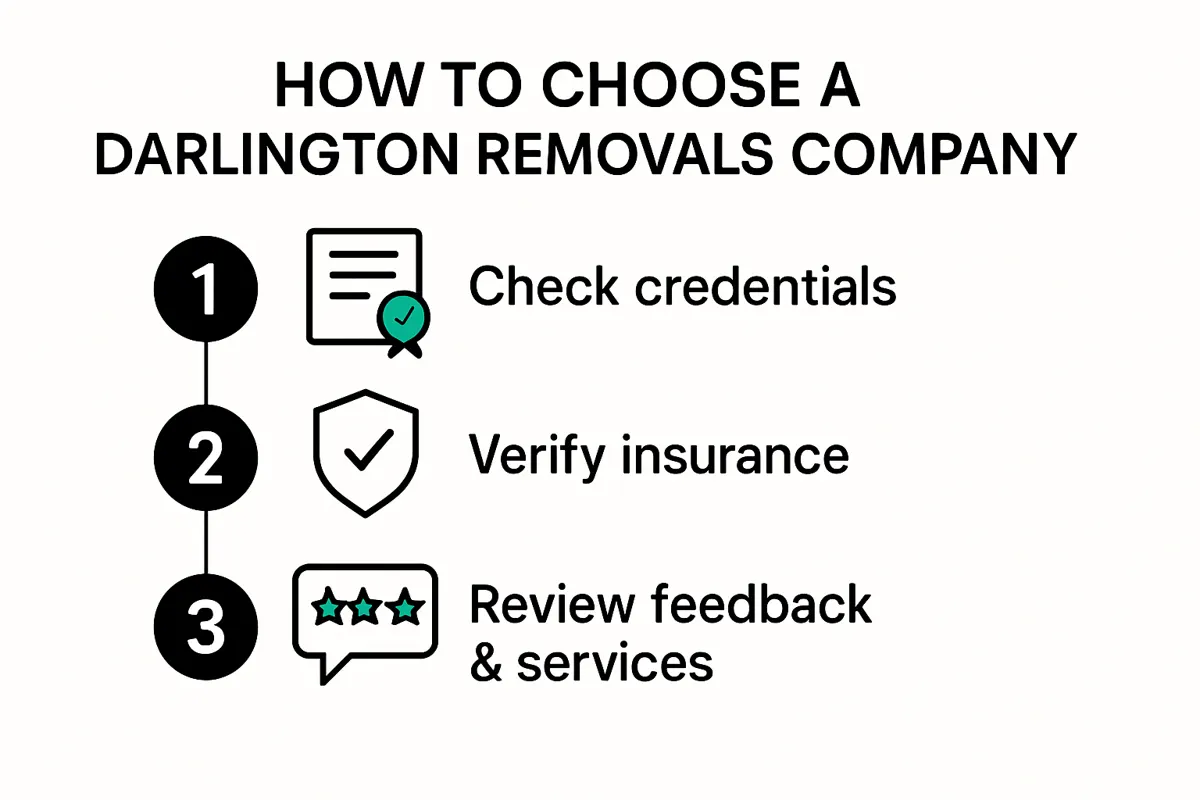 Infographic showing steps to choose a Darlington removals company
