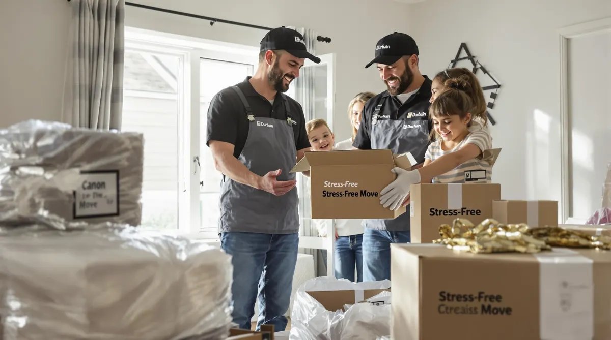 Professional Durham movers packing boxes for a residential move