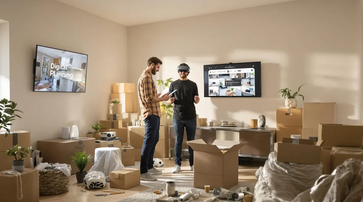 Couple using digital tools and AR to plan move in North East home
