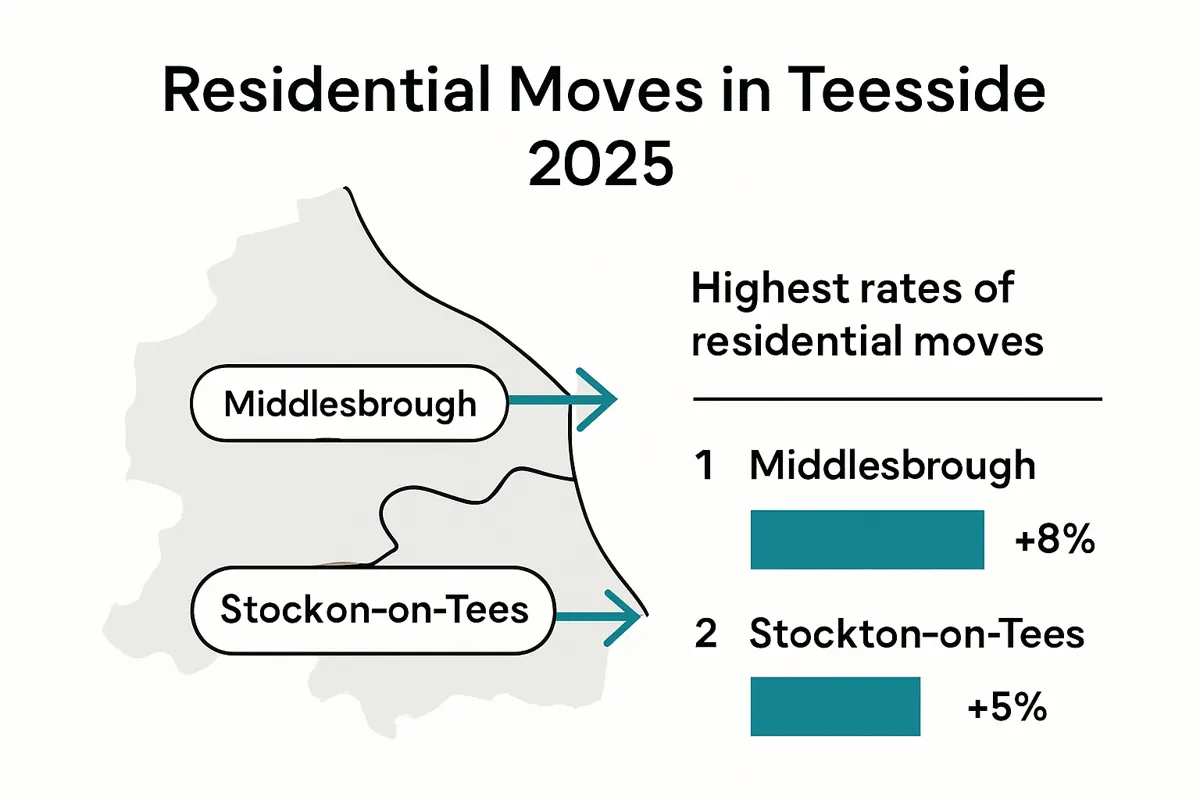 Infographic of most moved-to areas in Teesside in 2025