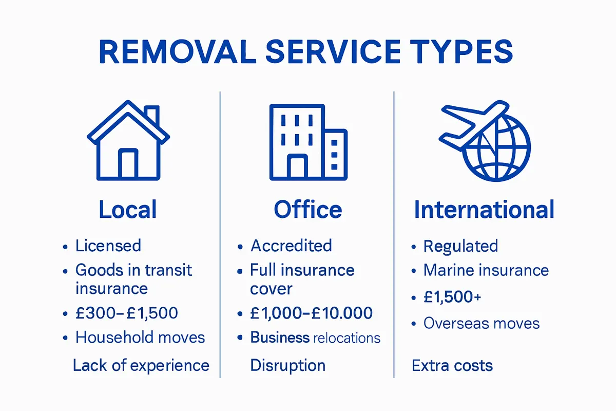 Infographic comparing types of removal services and key features
