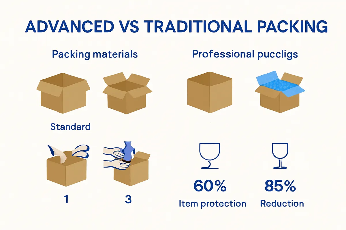 Infographic comparing professional and traditional packing methods