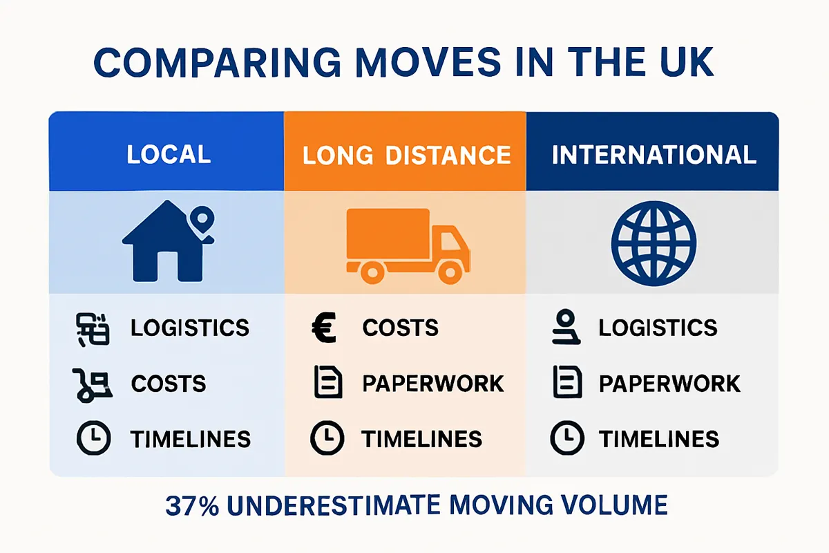 Infographic comparing local vs. long-distance vs. international moves in the UK