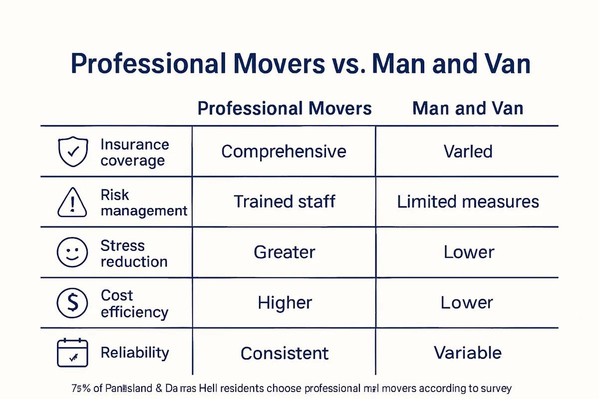 Comparison infographic: professional removals vs man and van services