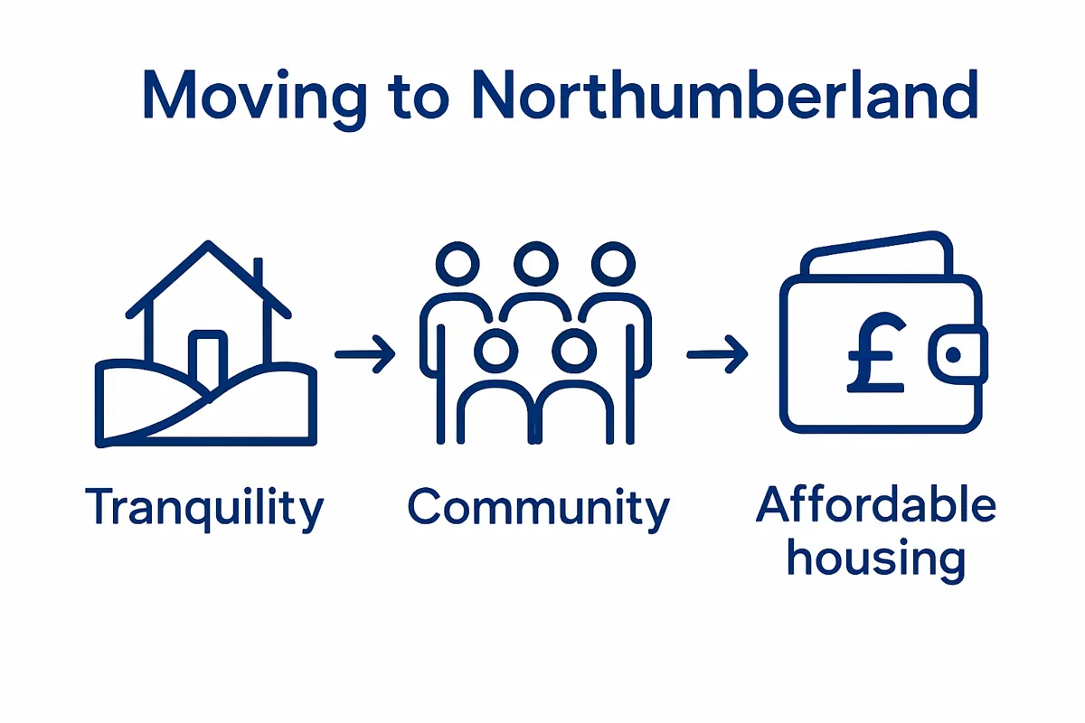 Infographic comparing tranquility, community, and affordability in Northumberland