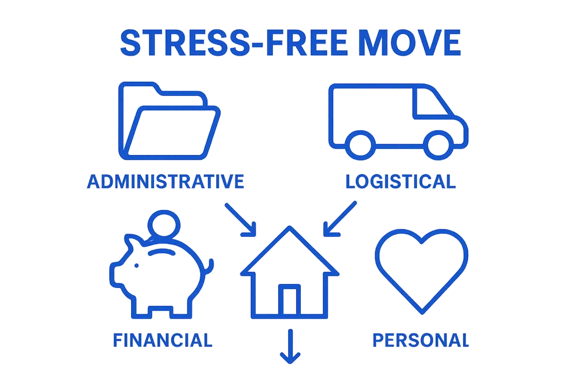 Visual showing four checklist categories in house moving