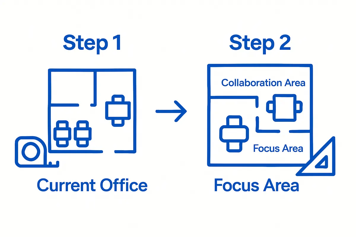 Office layout before and after relocation comparison