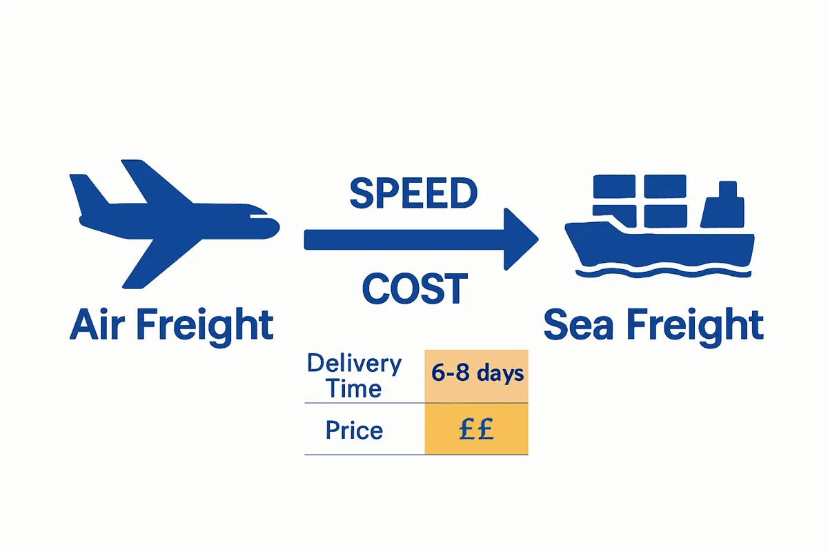 Air freight vs sea freight comparison chart for UK international shipping