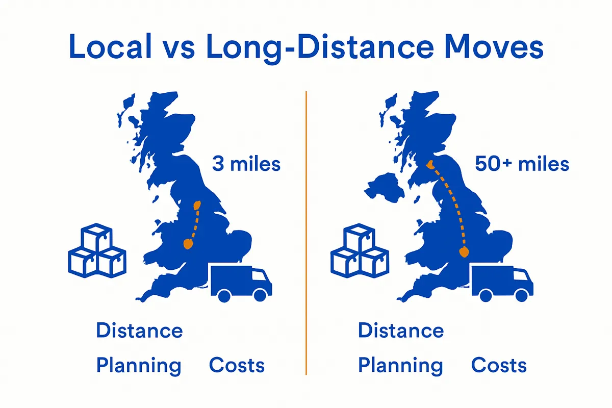 UK local move versus long-distance move infographic with maps