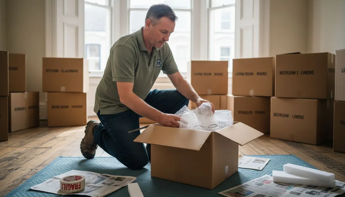Mover packing fragile glassware securely
