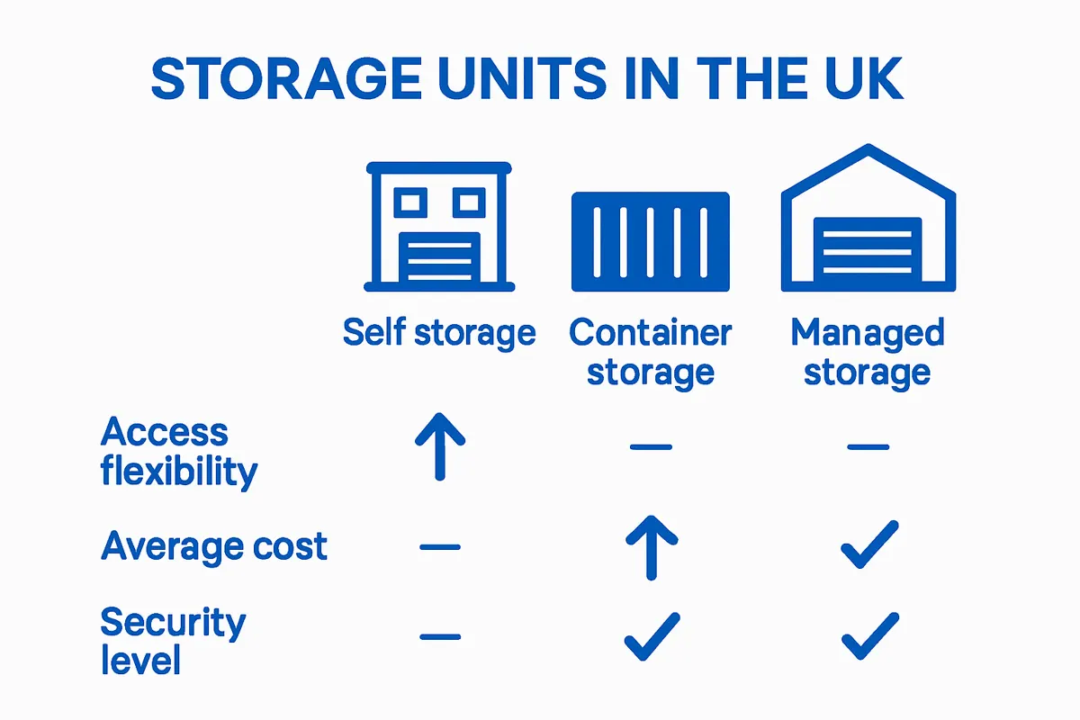 Infographic comparing UK storage unit types