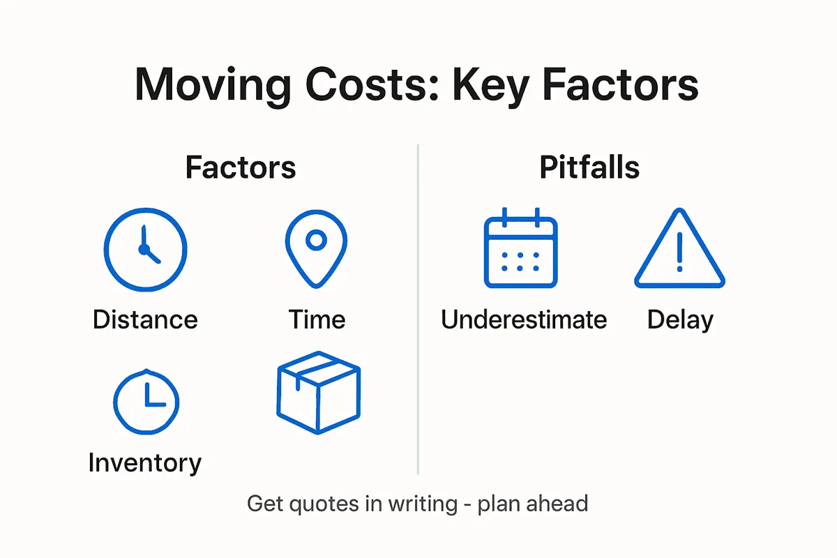 Infographic comparing moving cost factors and pitfalls