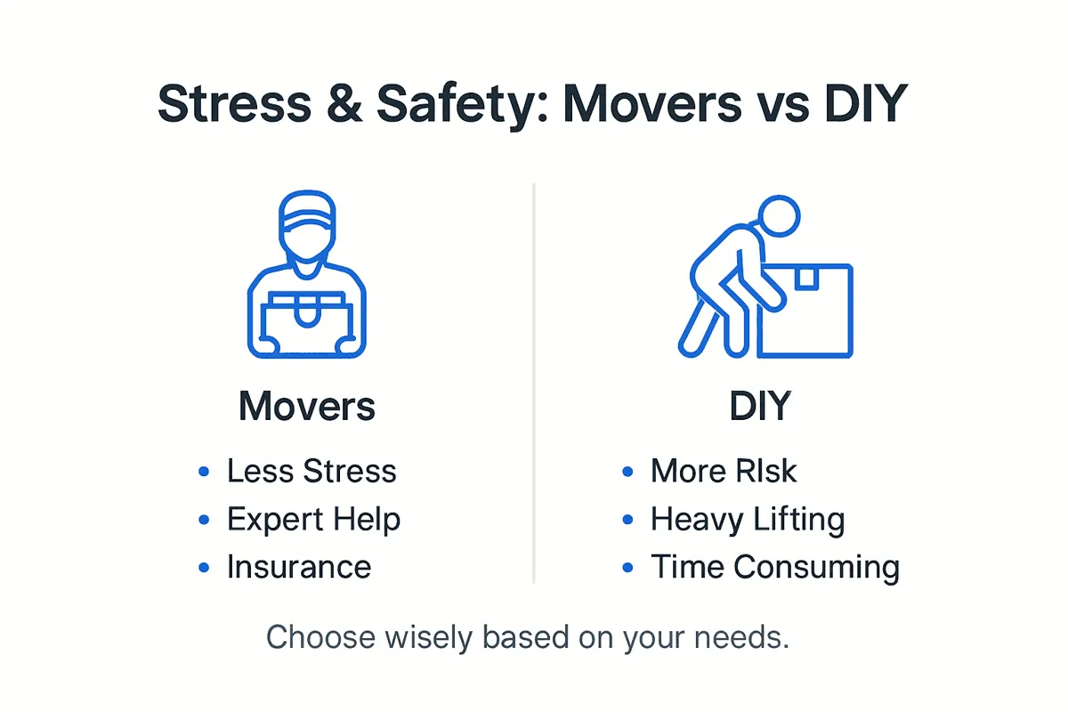 Infographic showing movers vs DIY stress and safety