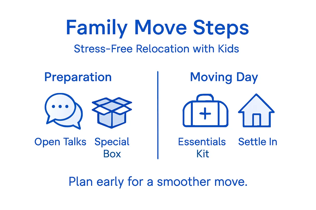 Infographic showing family move steps and tips
