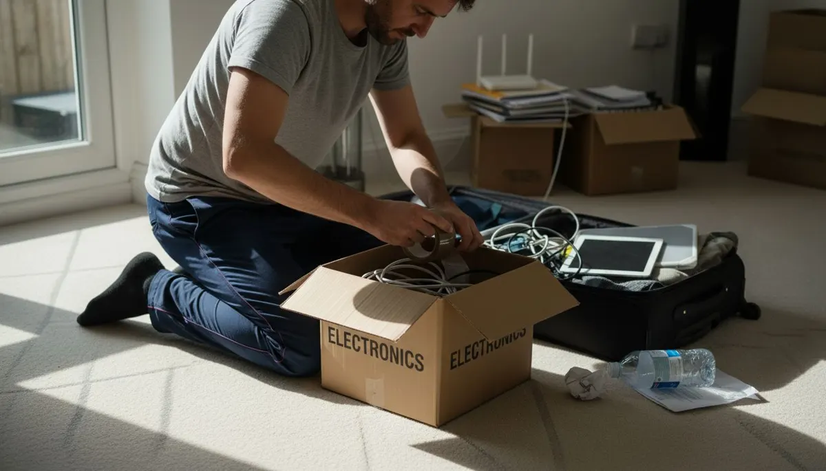 Man packing valuables for house move
