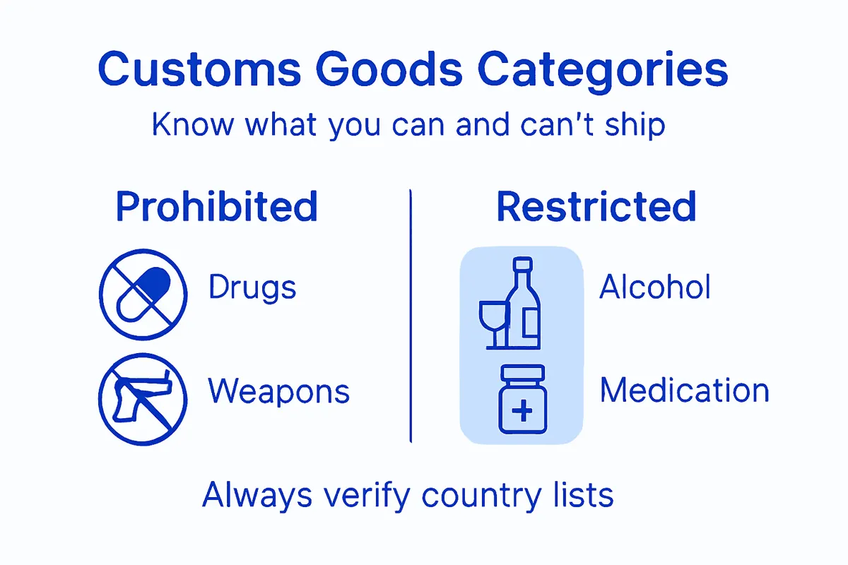 Infographic showing customs goods categories