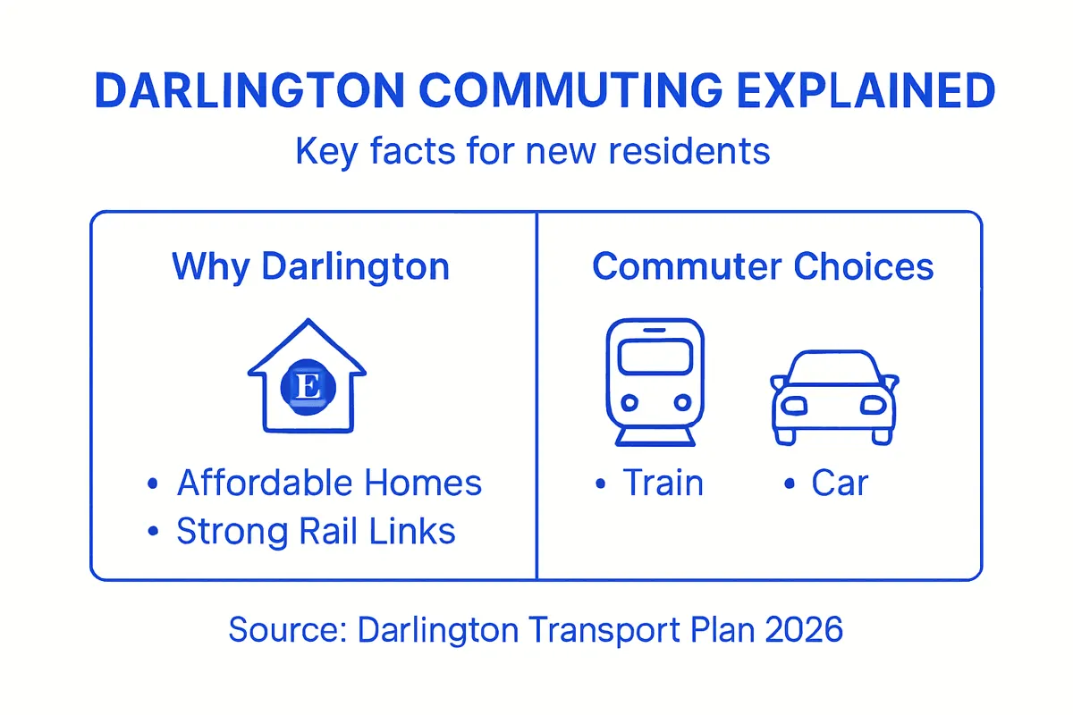 Infographic overview of Darlington commuting essentials