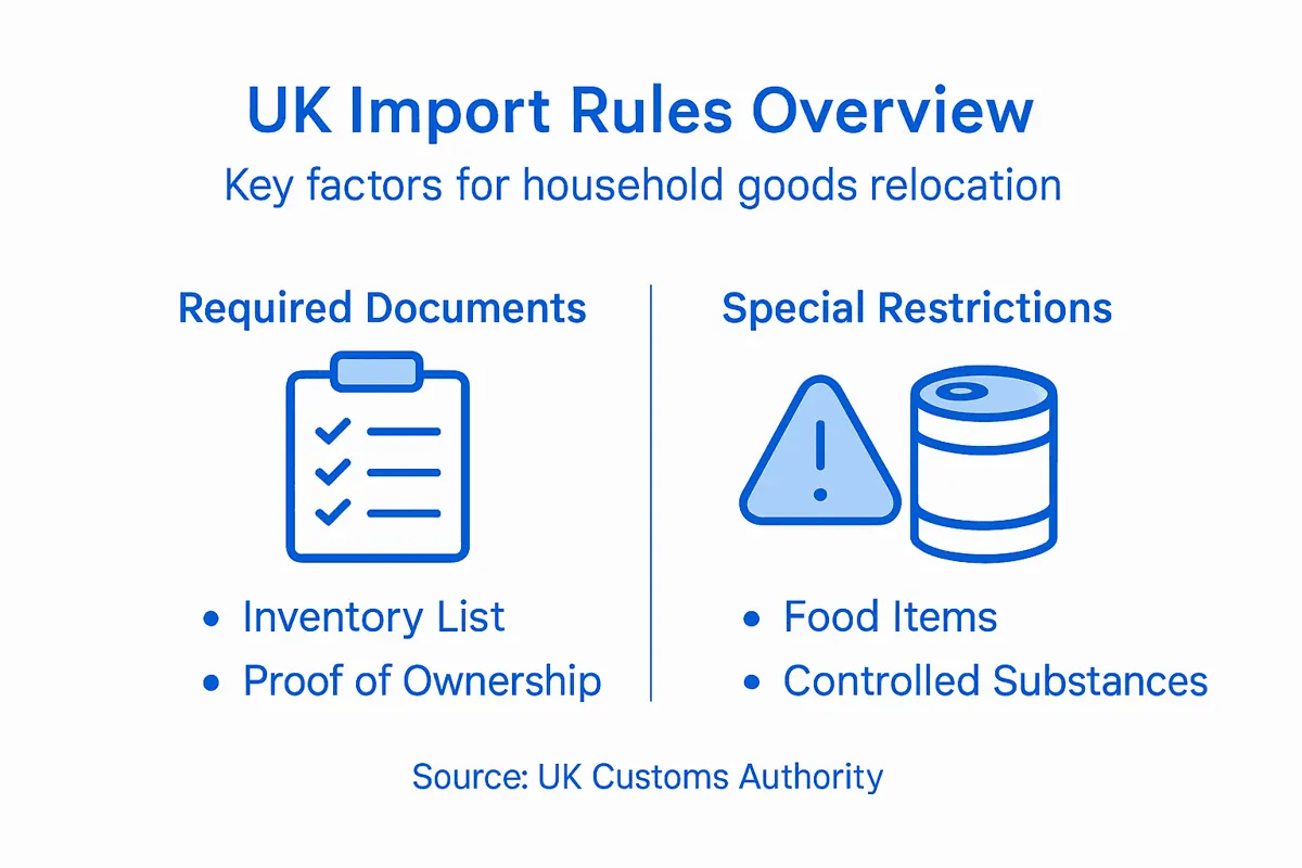Infographic outlining UK household goods import rules
