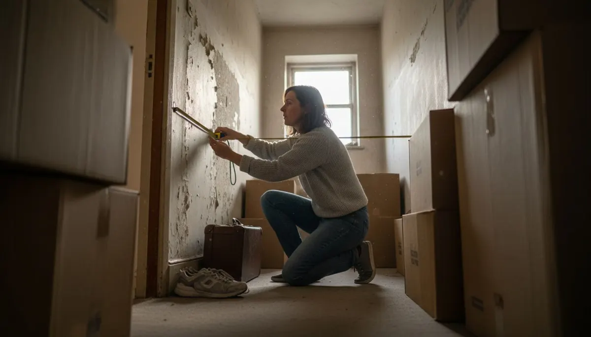 Surveyor measuring hallway for moving logistics