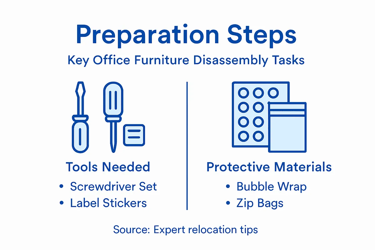 Infographic showing preparation steps for office furniture disassembly