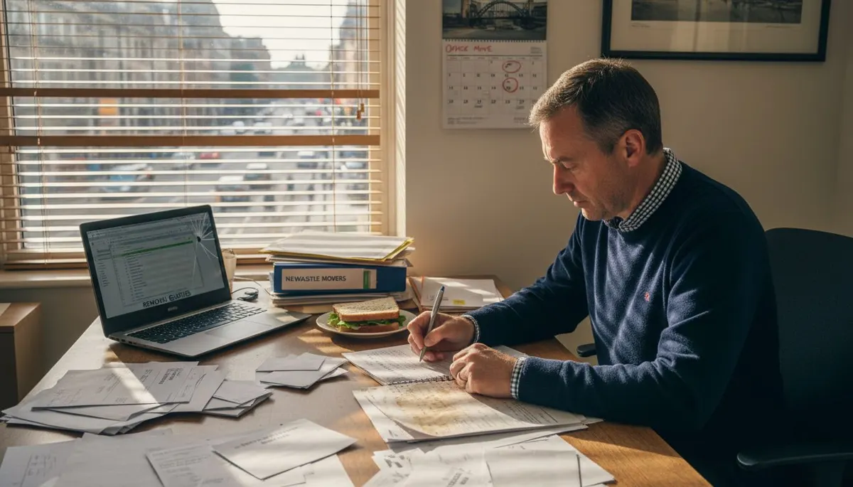 Manager reviewing office moving quotes