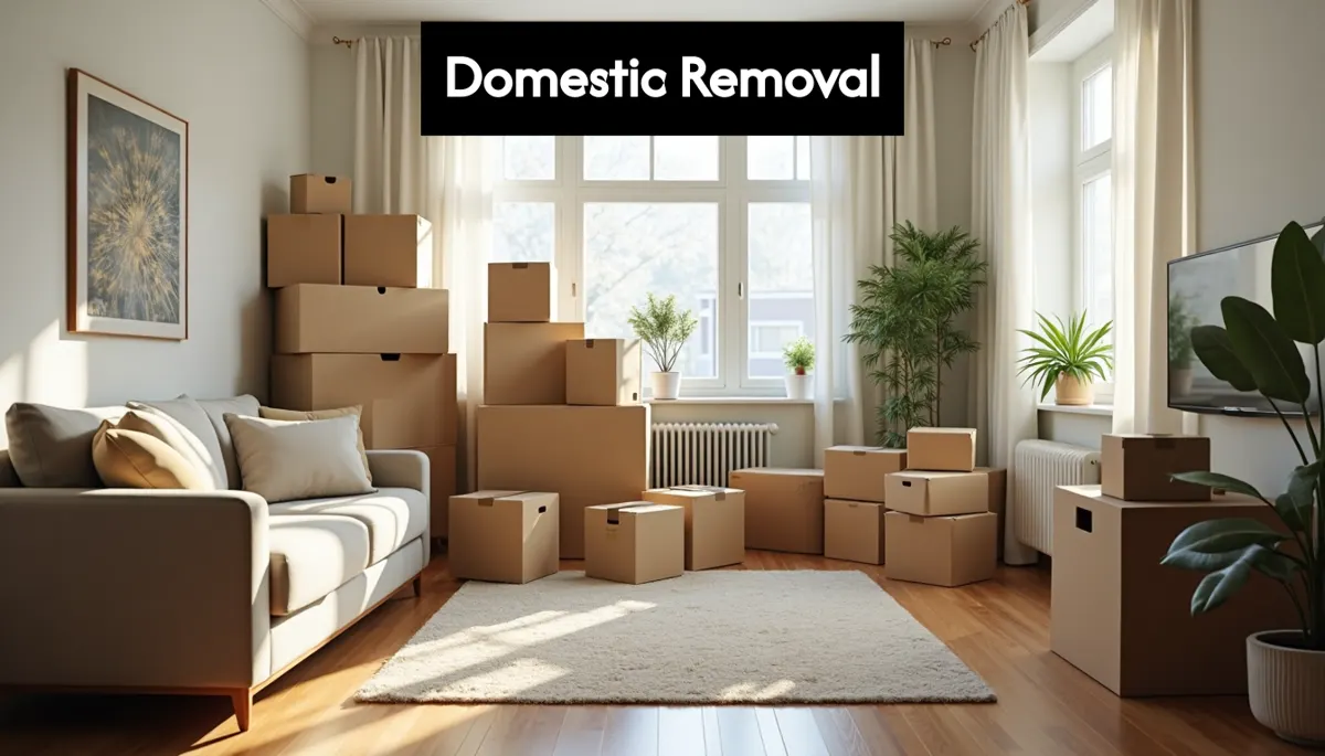 Packed boxes in living room before moving
