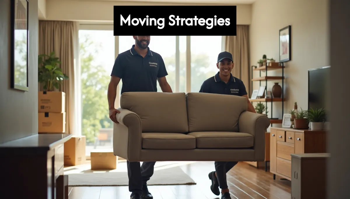 Professional movers carrying boxes inside home
