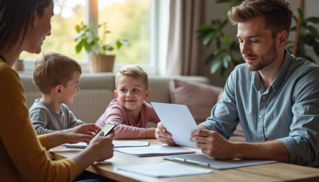 Family meeting removal consultant in bright living room