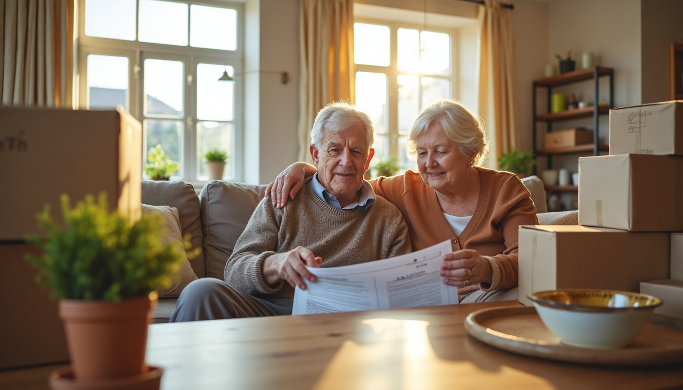 Elderly couple planning retirement move with checklist