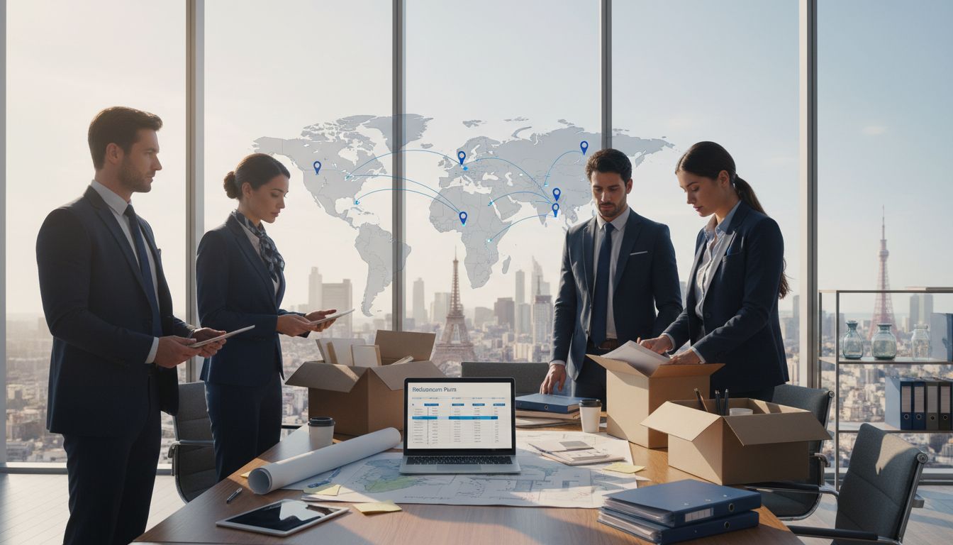 Team preparing for global office relocation