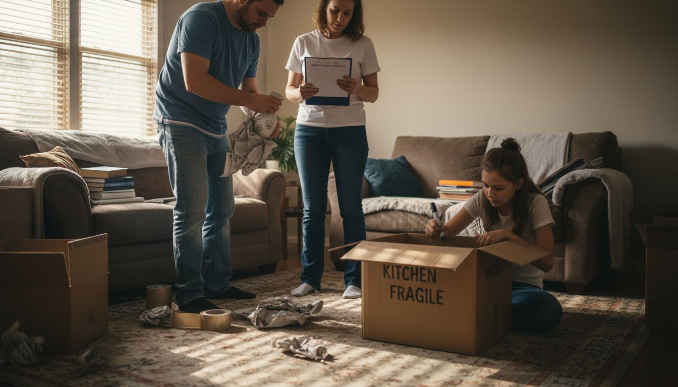 Family organizing boxes for move