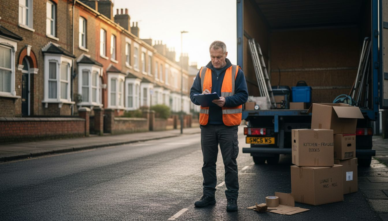 Moving truck and driver with boxes in London