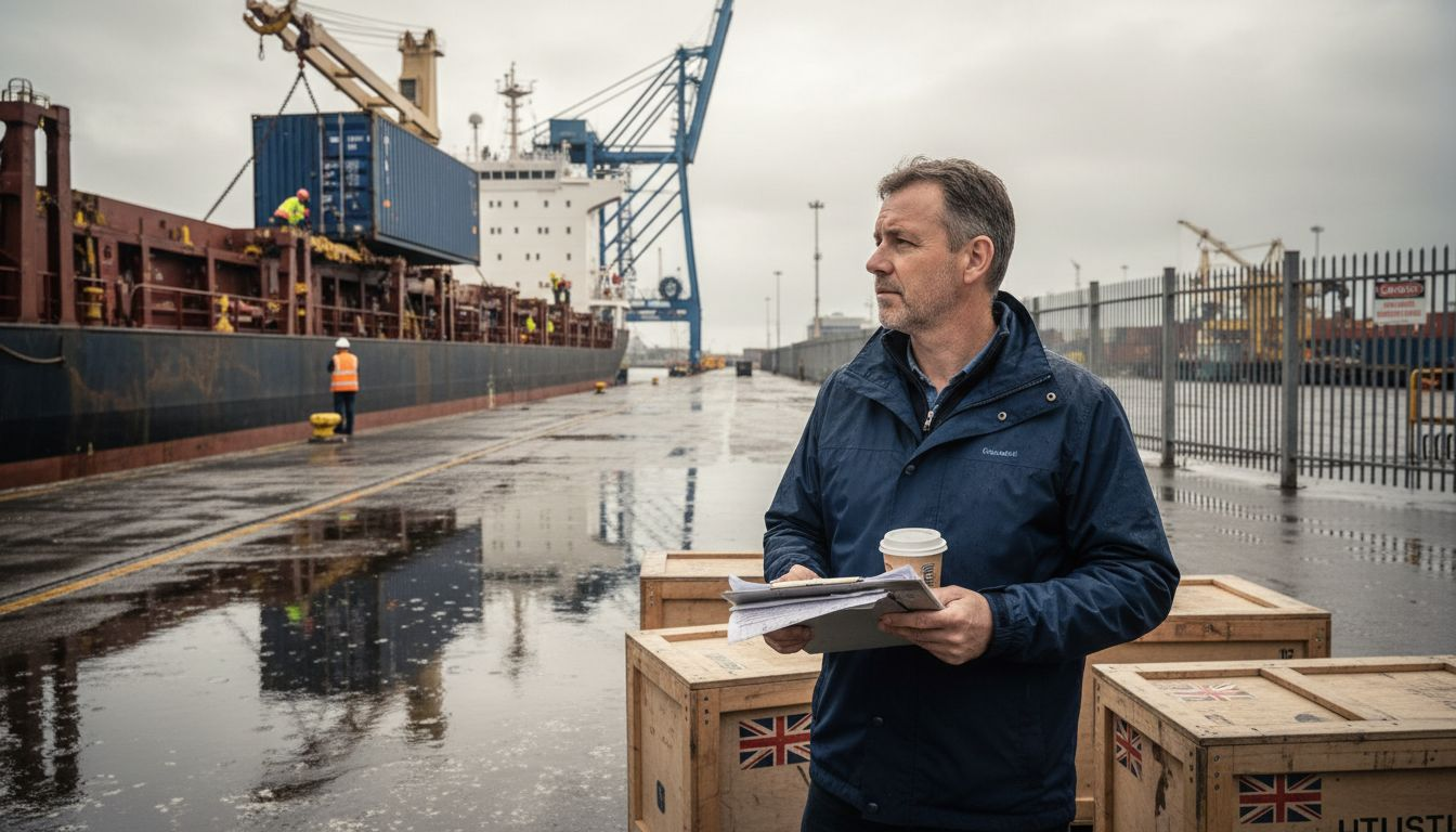 Manager overseeing container loading at UK port