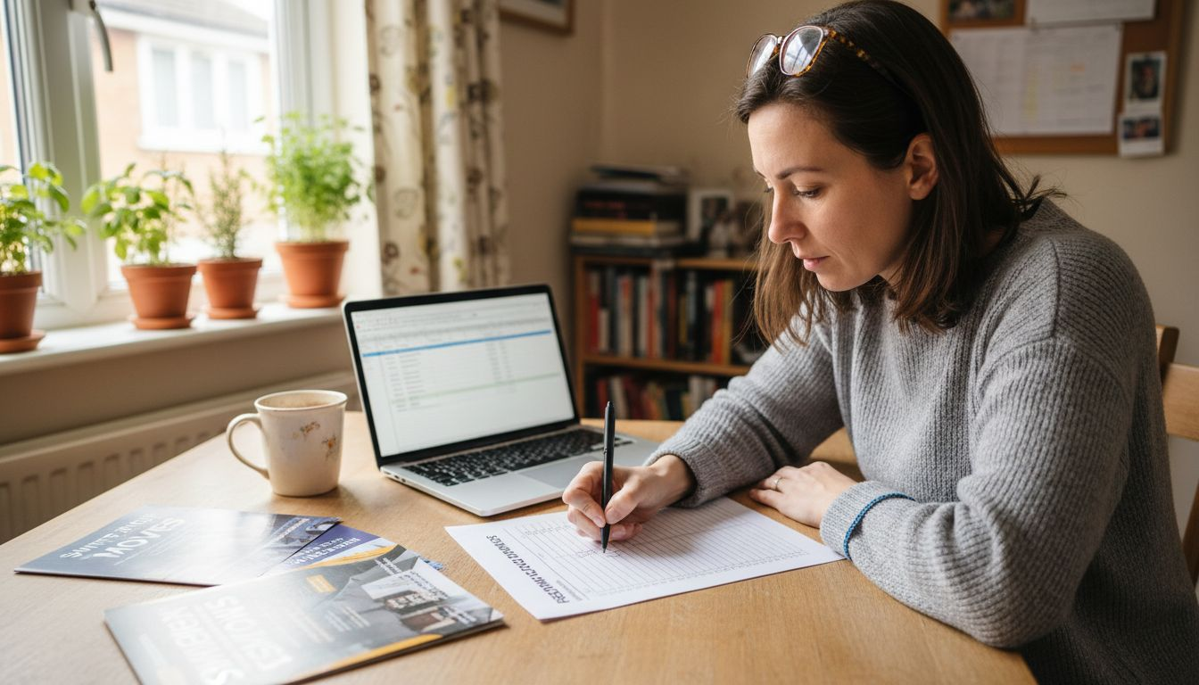 Woman comparing removal company options at home