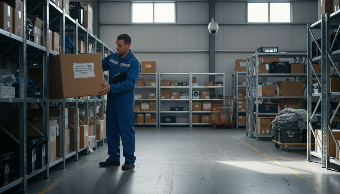 Mover placing valuables in secure storage unit