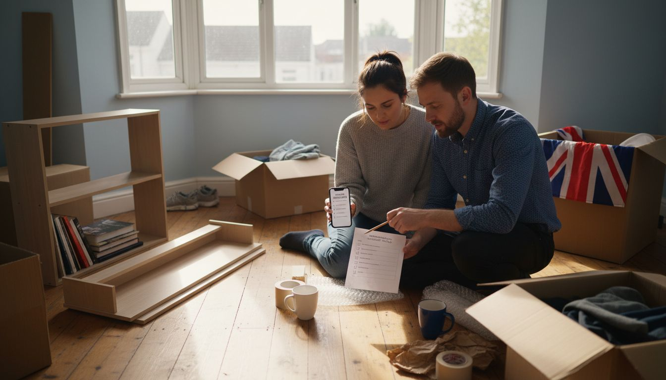 Couple preparing moving boxes at home