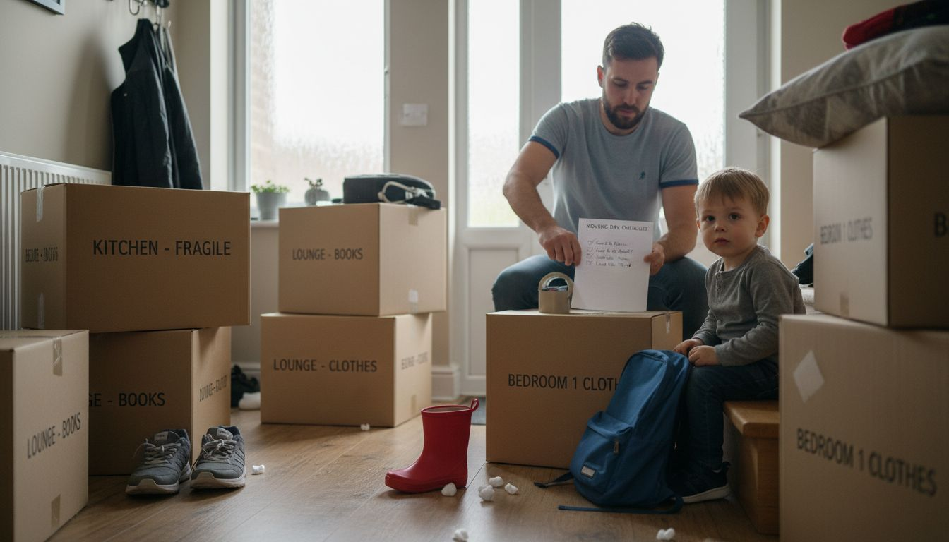 Family preparing boxes for moving day