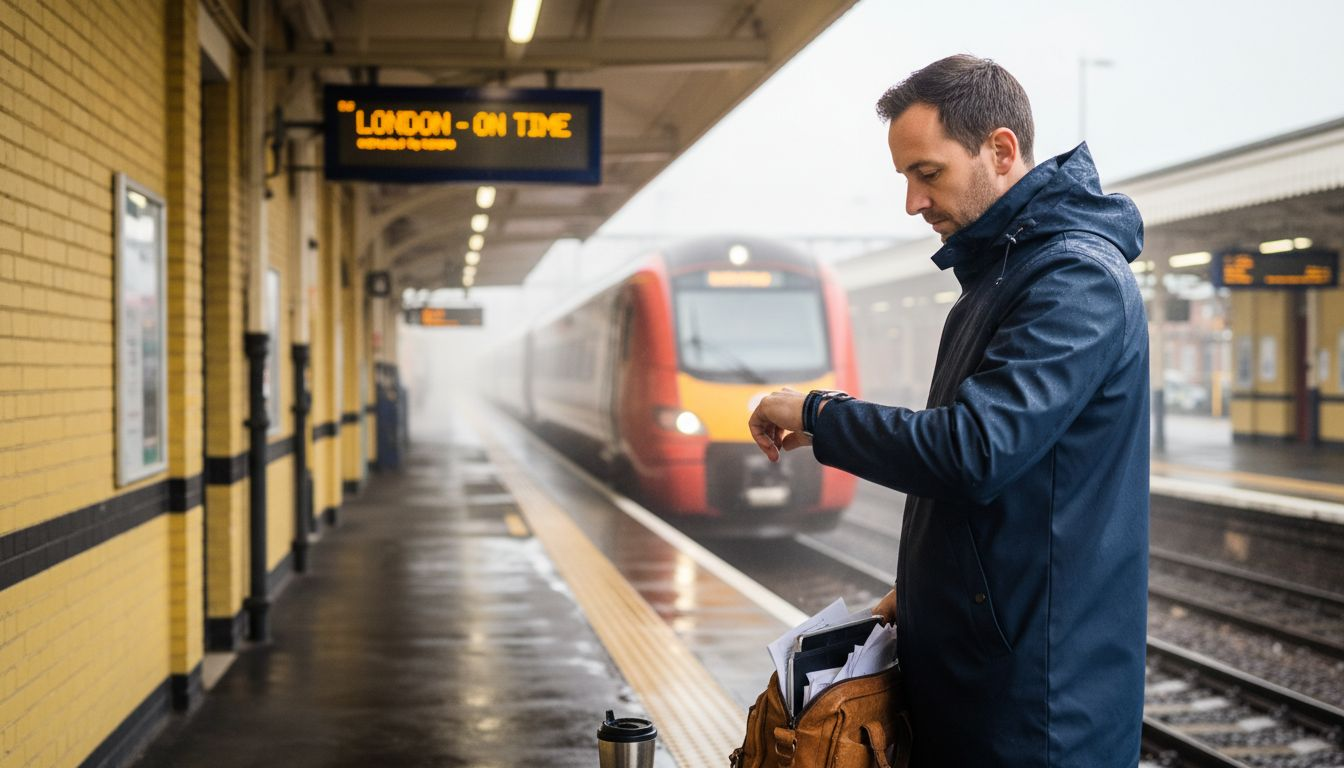 Commuter waiting on Darlington train platform