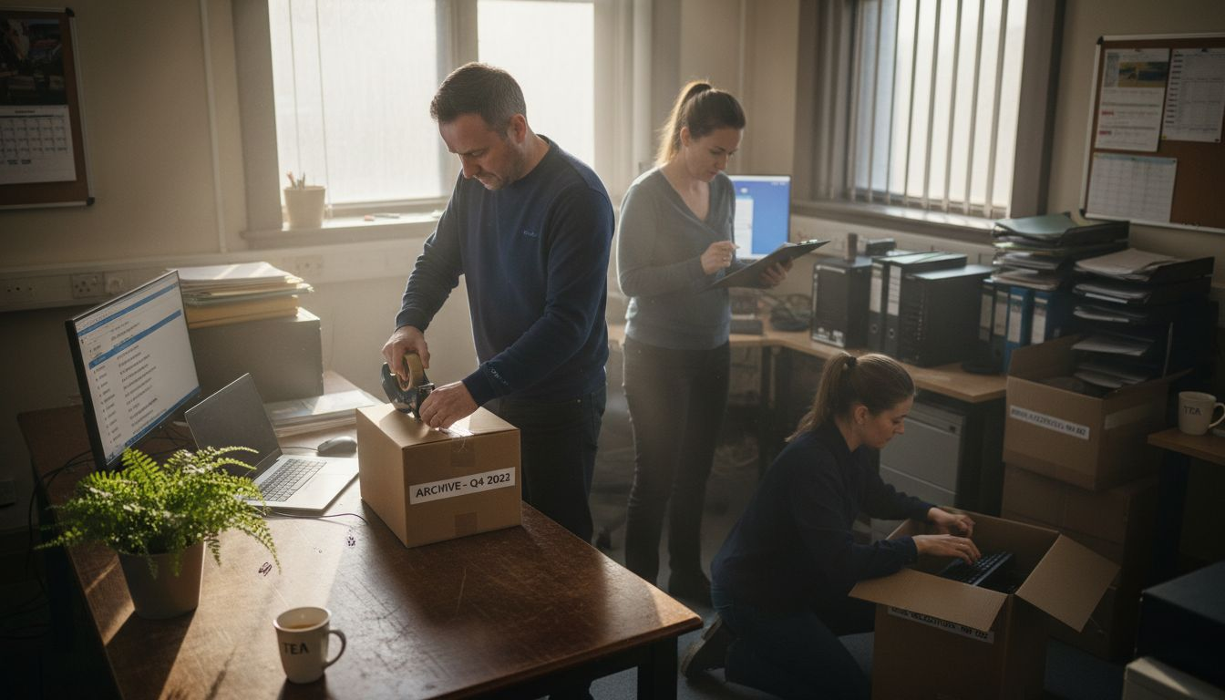 Team boxing up office items for move