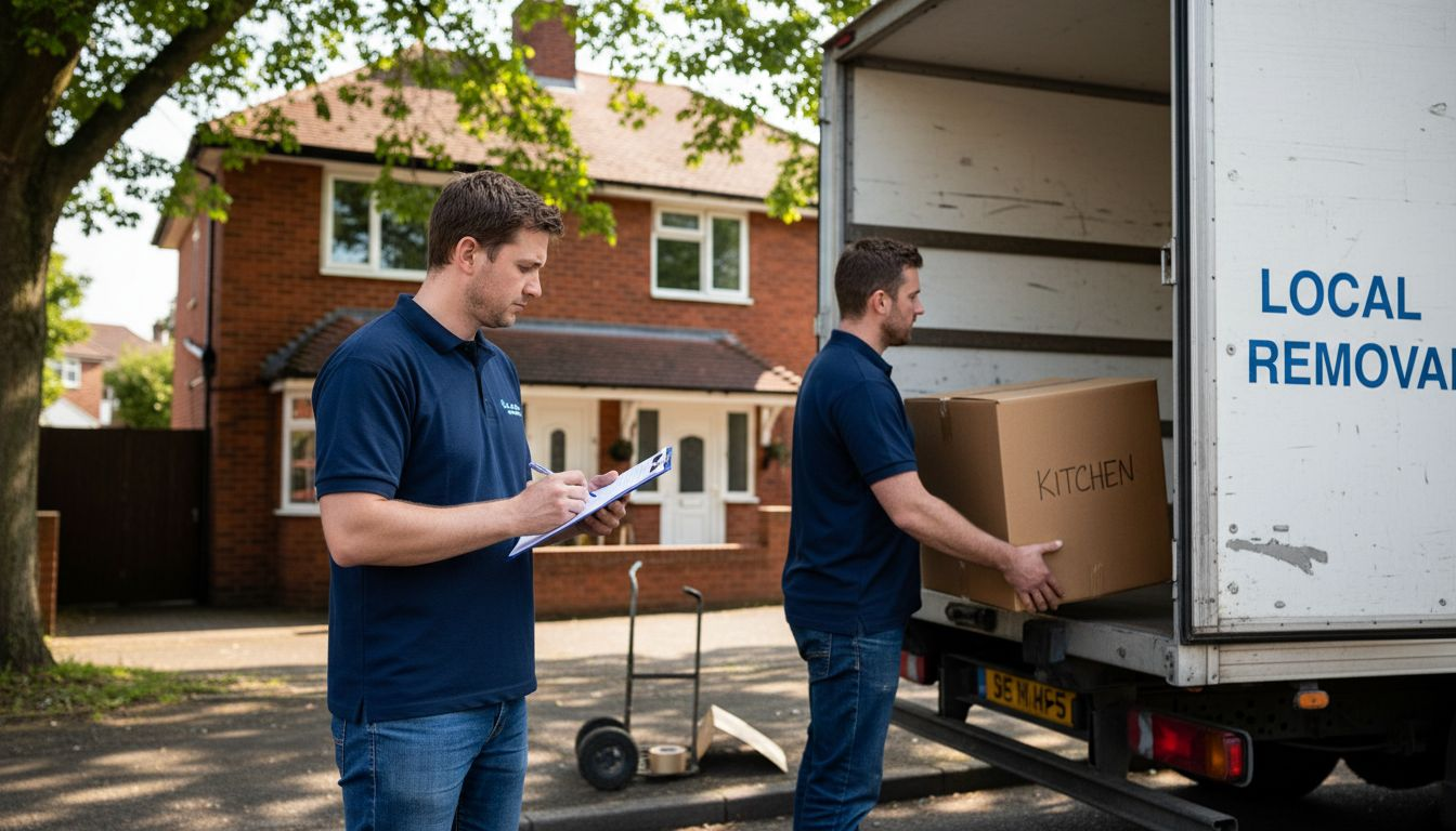 Movers loading boxes into removal truck