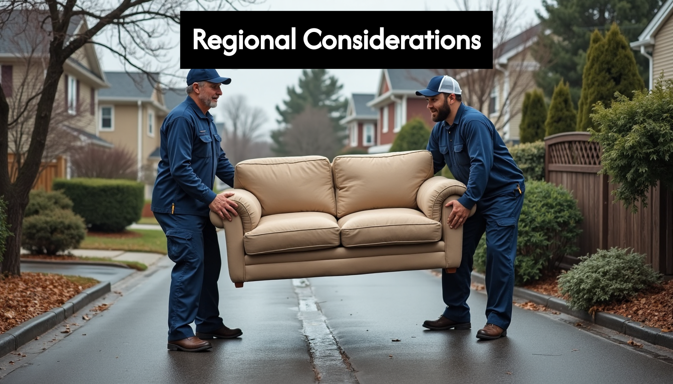Movers carrying furniture in rainy weather